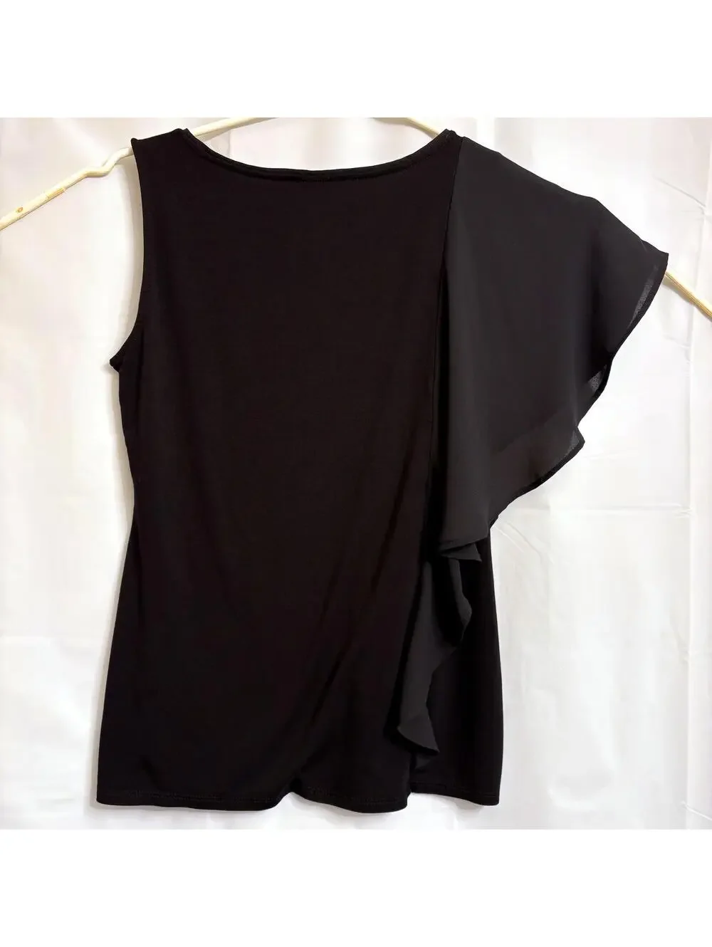 White House Black Market Black Ruffle Blouse Top Women's Size S